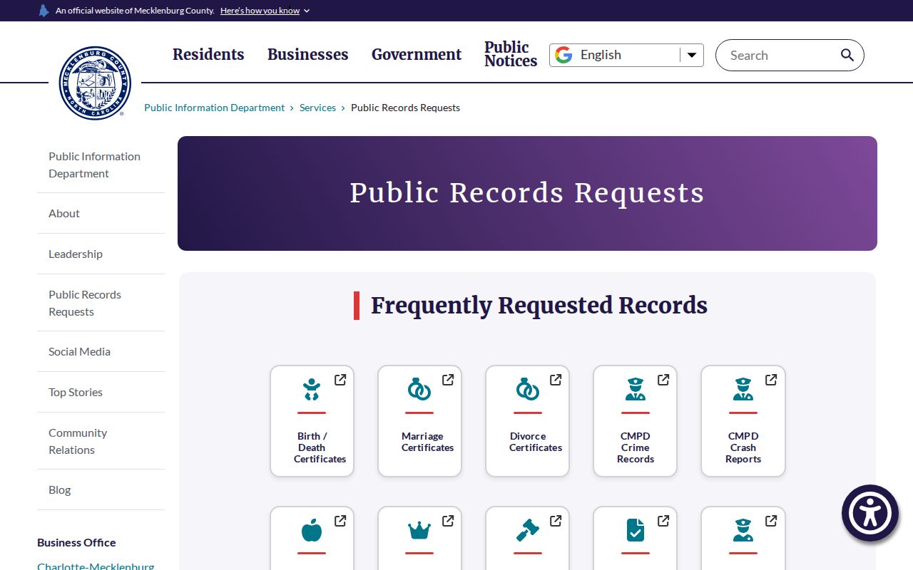 Mint Hill public records request routing hub for Mecklenburg County