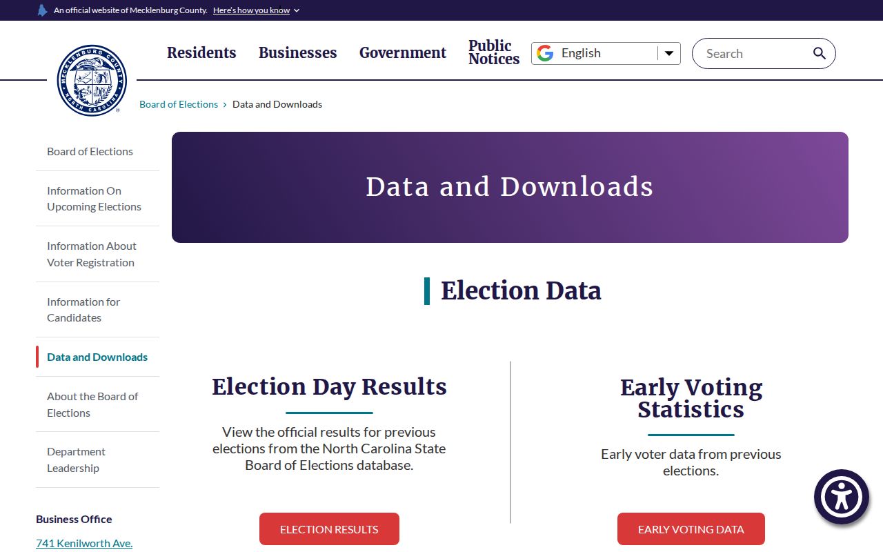 Mint Hill voter registration file and request options on Mecklenburg election data page